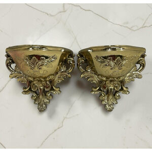 Set of 2 VTG MCM HOMCO Gold Wall Planter Sconces #6050 Hollywood Regency Decor